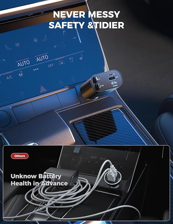 【Upgraded】 SUPERONE Retractable Car Charger 4 in 1, Fast Car Phone Charger - Image 4