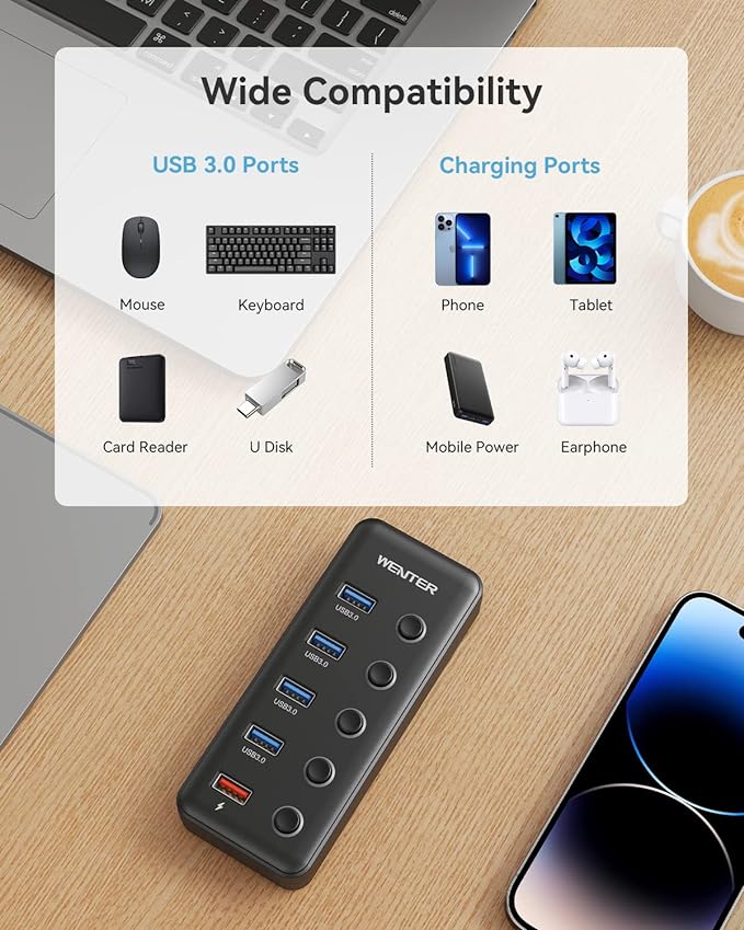 Powered USB Hub, Wenter 5 Ports USB 3.0 Hub - Image 7