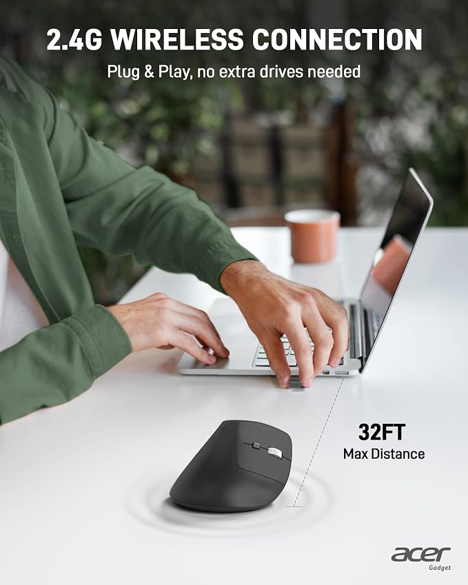 acer Ergonomic Mouse Wireless, Adjustable DPI Vertical Mouse 1000/1200/1600 - Image 3