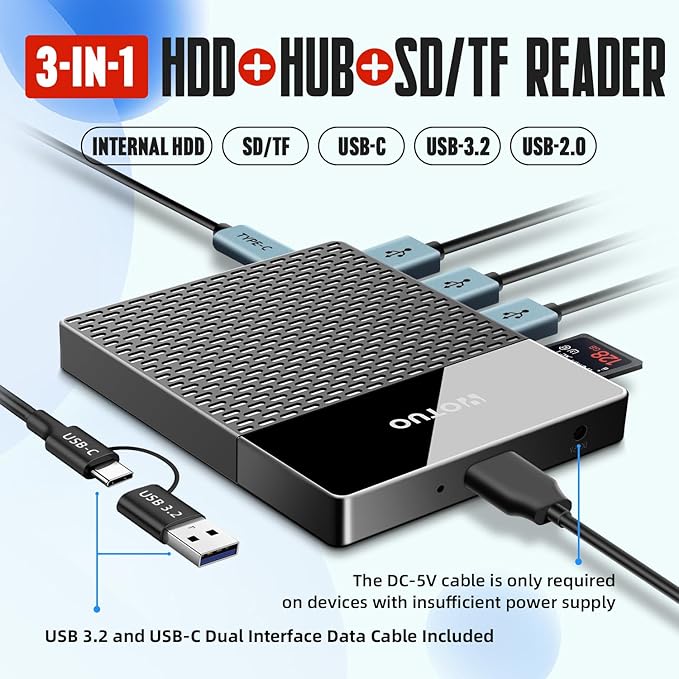 YOTUO Portable 500GB Docking Station External Hard Drive, USB 3.0, SD/TF Card - Image 2