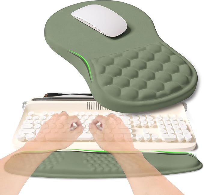 2-in-1 Ergonomic Set, Wave Rise Keyboard Wrist Rest and Massage Bulge Slope by KUOSGM