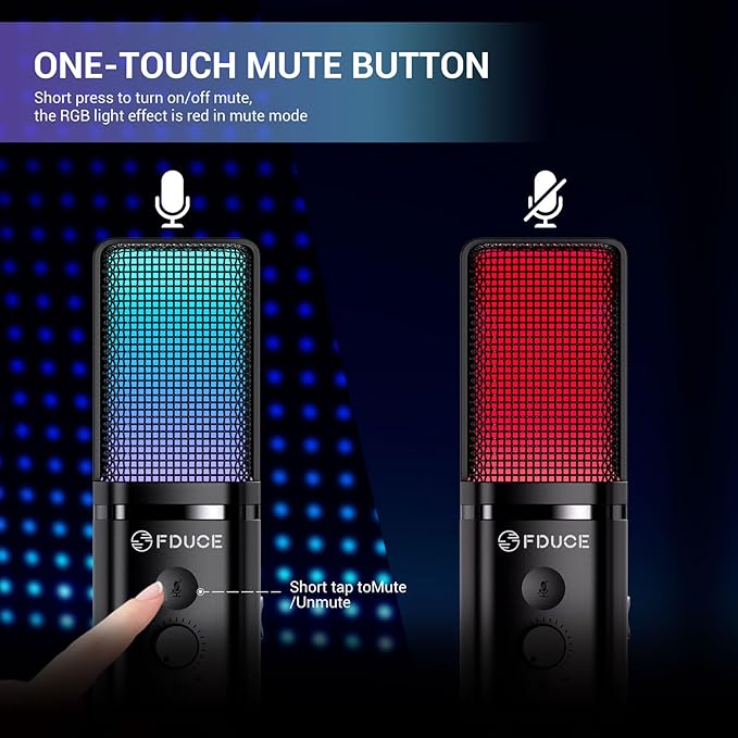 FDUCE Gaming USB Microphone for PC, RGB Condenser Computer Mic - Image 3
