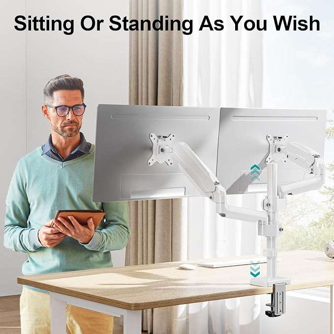 MOUNT PRO Dual Monitor Mount for 13-32" Computer Screen, Tall Monitor Stands - Image 3