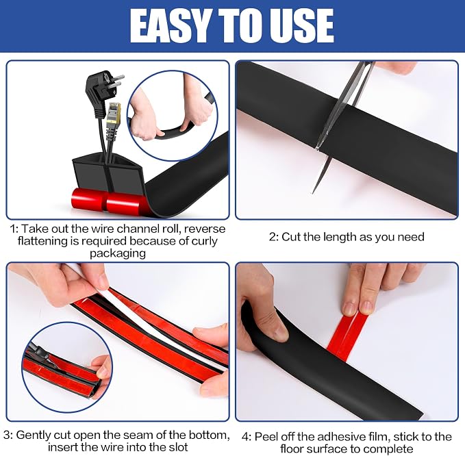 Floor Cord Cover Cavity 0.8"x0.37" Self Adhesive Cord Hider, 10FT Low Profile - Image 8