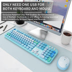 Wireless Keyboard and Mouse Set, 104 Round Keys Full-Size Cute Colorful - Image 2