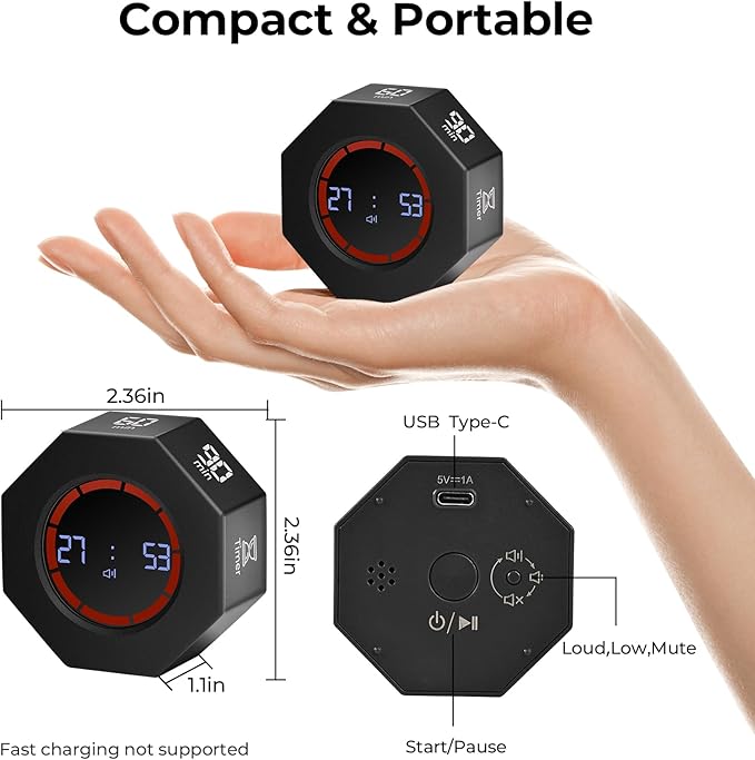 Rechargeable Pomodoro Timer, 8-Angle Auto-Rotating Screen - Image 6