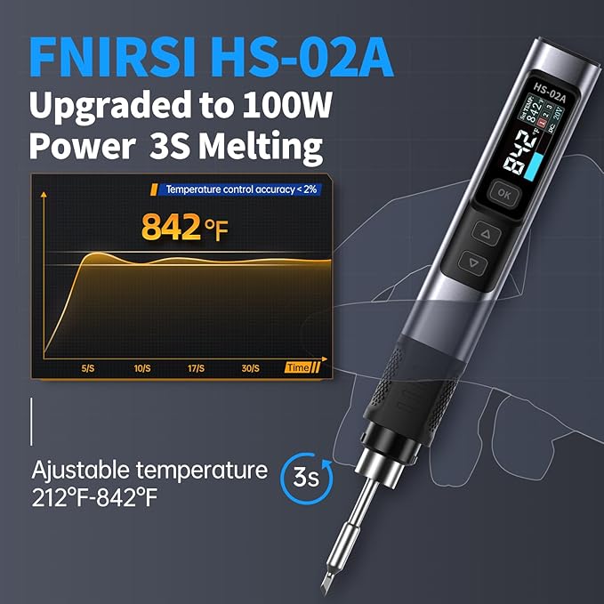 FNIRSI HS-02A 100W Portable Corded Soldering Iron Kit, 3S Fast Heating - Image 6