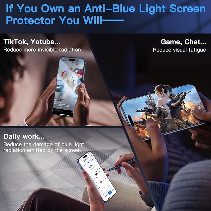Uyiton Anti-Blue Light for iPhone 15 Pro Max Screen Protector - Image 3