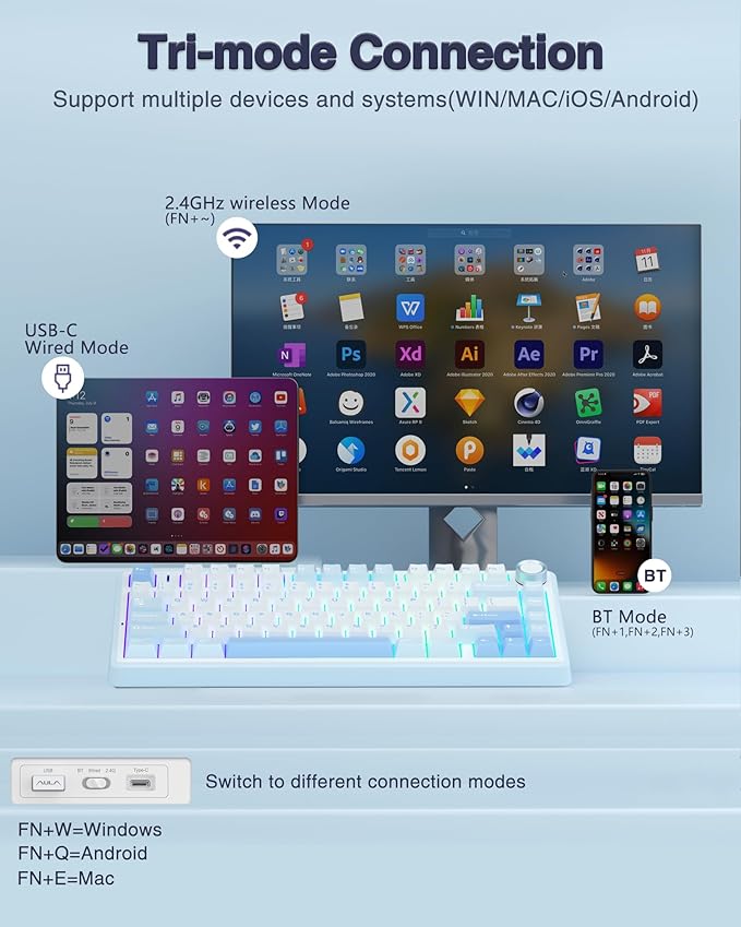 AULA F75 75% Wireless Mechanical Keyboard, Hot Swappable Creamy Keyboard - Image 3