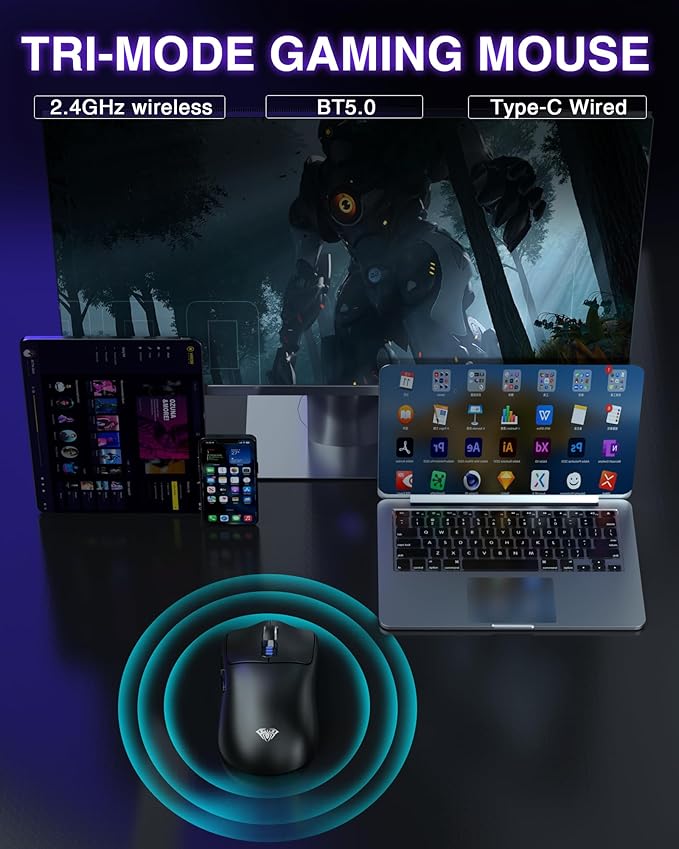 AULA SC580 Wireless Gaming Mouse, Tri-Mode 2.4G/BT5.0/USB-C Gaming Mouse - Image 3