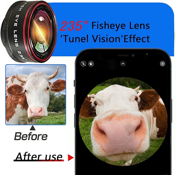 Phone Camera Lens, Clip on Cell HD Phone Fisheye Lens kit, 235° Fisheye Lens - Image 2