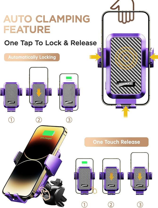 Wireless Car Charger, 15W Fast Charging Auto Clamping Car Charger Cell Phone - Image 3