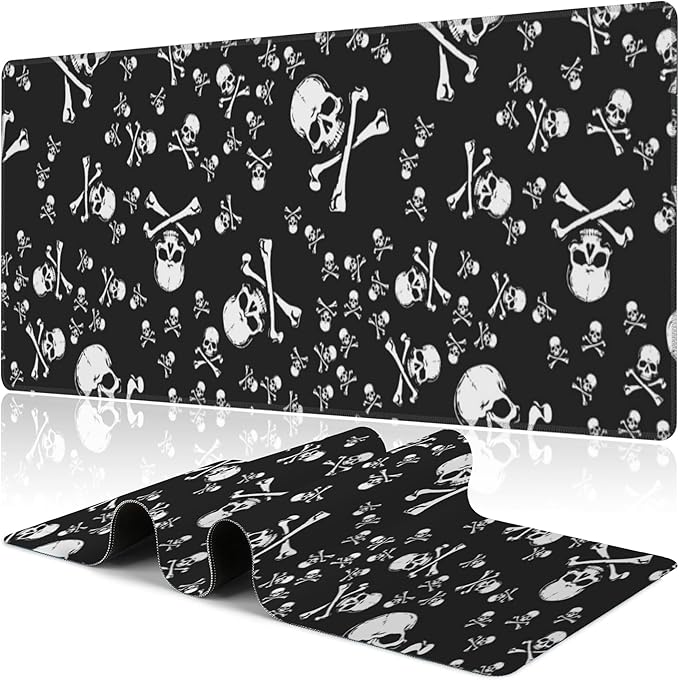 Skull Head Desk Mat, Large Pirate Skull Crossbones Gaming Keyboard Mouse Pad by NIYLYNSYN