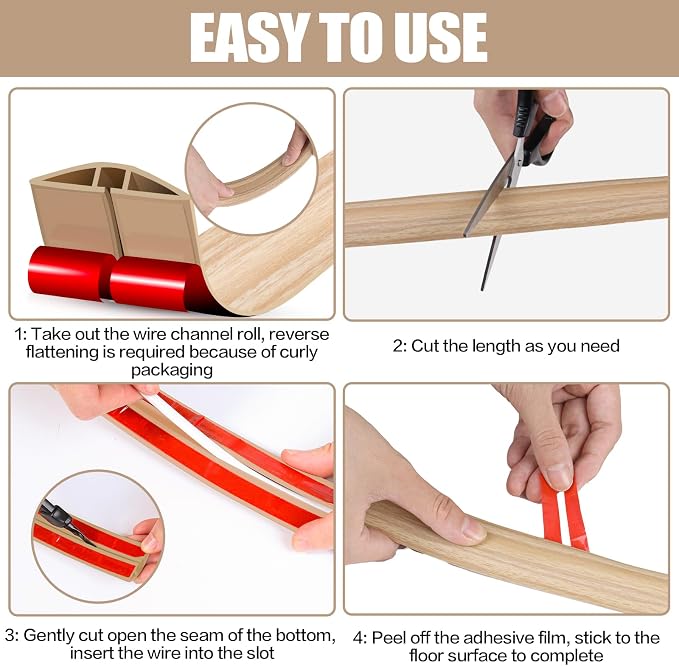 Floor Cord Cover Cavity 0.8"x0.37" Self Adhesive Cord Hider, 3.3FT Low Profile - Image 8
