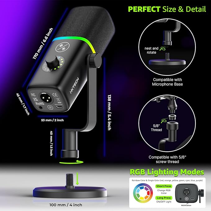 IXTECH Gaming USB Microphone for PC, Noise Cancellation Condenser Mic for - Image 5