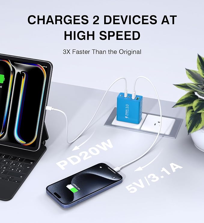 Wall Charger, USB C Charger Block, 5-Port PD + QC 3.0 Fast Charging Power Plug - Image 2