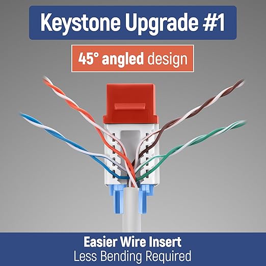 Everest 45° Angled RJ45 Cat5e Keystone Jacks 50-Pack in Orange - Image 3