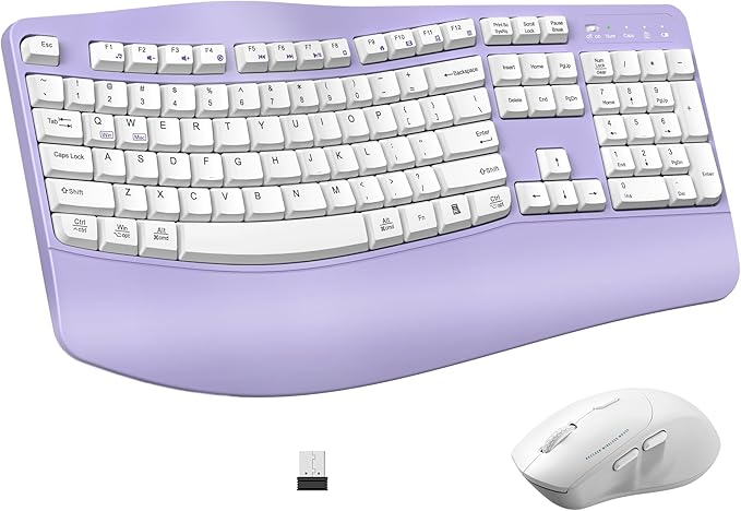 Ergonomic Wireless Keyboard and Mouse Combo, Wave Keys Keyboard by RECCAZR