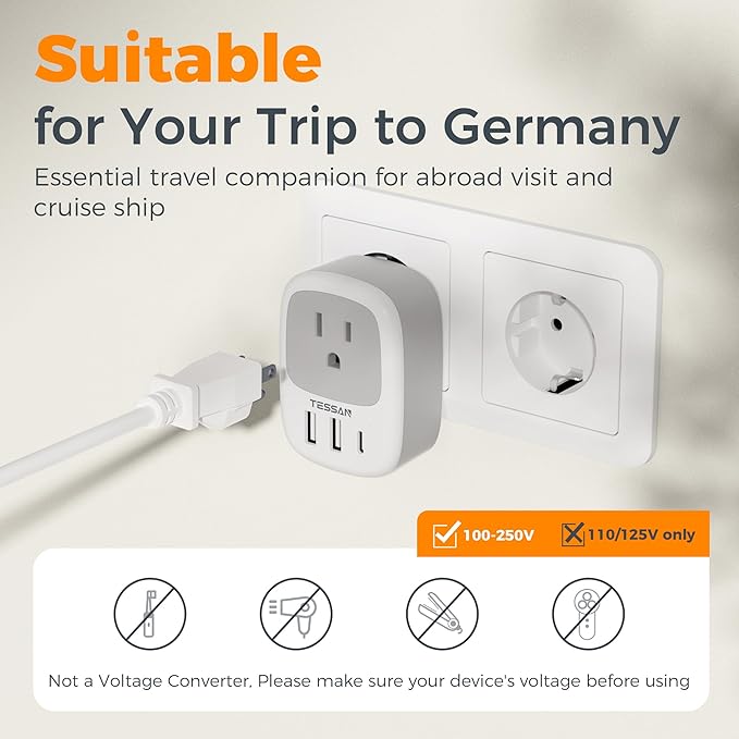 2 Pack Type E F Plug Adapter, TESSAN South Korea Outlet Adapter - Image 5