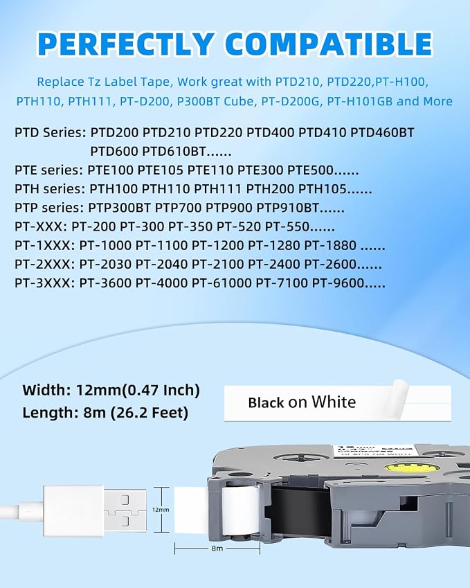 30-Pack Label Maker Tape TZe231 12mm 0.47 Inch Laminated White Tz Tape - Image 2