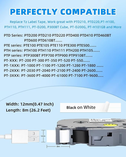 30-Pack Label Maker Tape TZe231 12mm 0.47 Inch Laminated White Tz Tape - Image 2