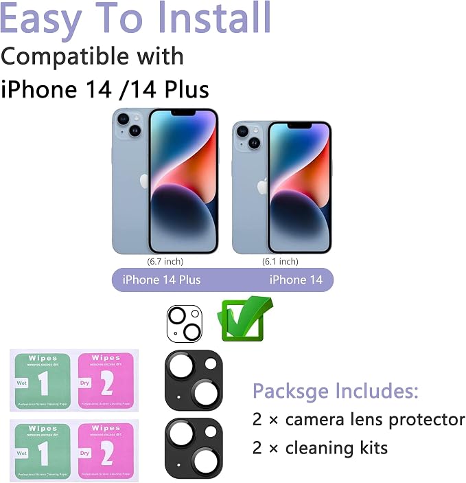 2 Pack Camera Lens Protector for iPhone 14 / iPhone 14 Plus, AR Tempered Glass - Image 2