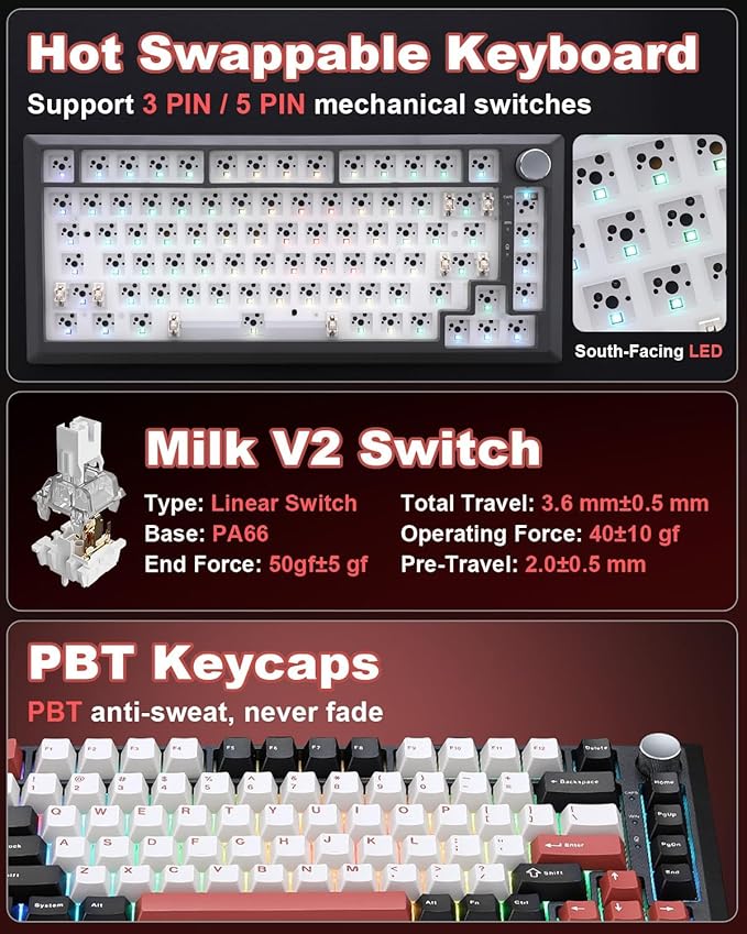 Y75 Wireless Mechanical Keyboard, 75% Hot Swappable Custom Keyboard - Image 6