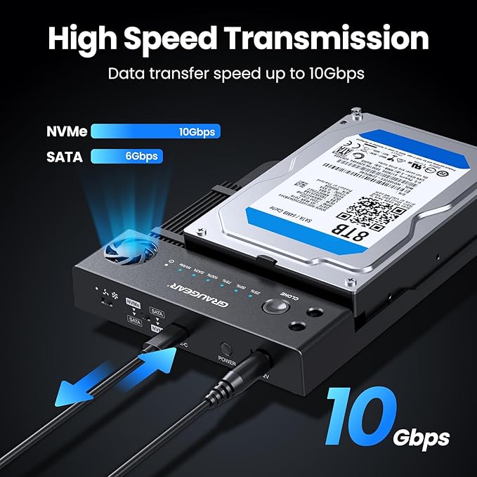 GRAUGEAR SATA SSD/HDD to M.2 NVMe Docking Station, USB-C 10Gbps Clone Station - Image 3