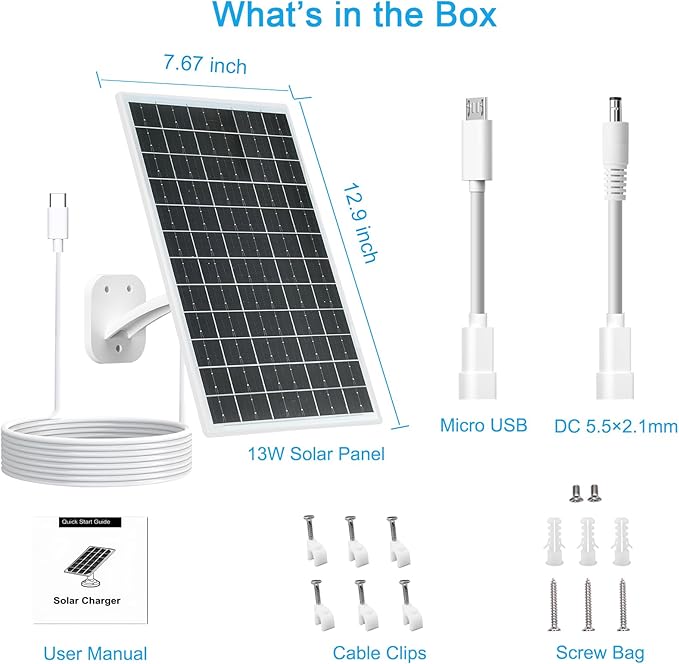 FUTUREZEN 13W Solar Panel for Security Cameras & Trail Cameras, Micro USB & - Image 8