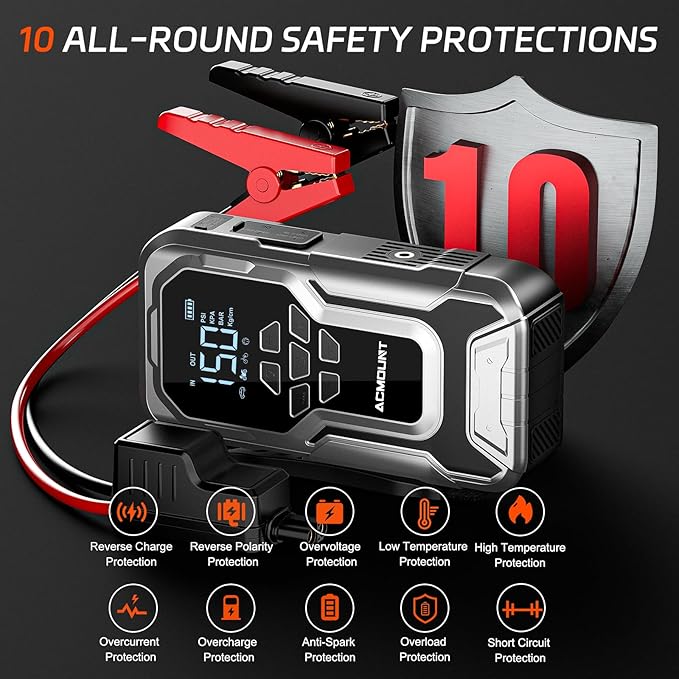 Jump Starter with Air Compressor, 6000A Car Battery Jump Starter, 150PSI Tire - Image 6