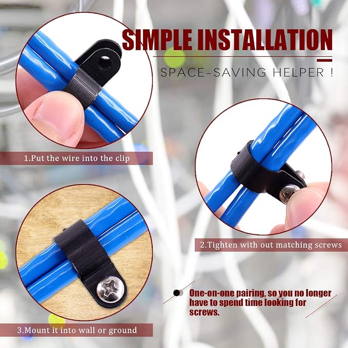 Hilitchi 132 Pcs 6 Sizes Black and White Plastic Cable Clamp R Type Screw - Image 6