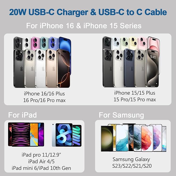 iPhone 15 16 Charger Fast Charging, Extra Long 10FT USB C to USB C Cable 20W - Image 7