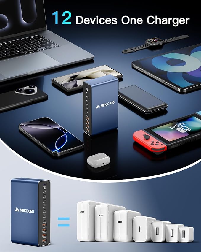 MEKIOJEO 12 Ports Aluminum Alloy 380W Charging Station Fast USB C Charger Block - Image 6