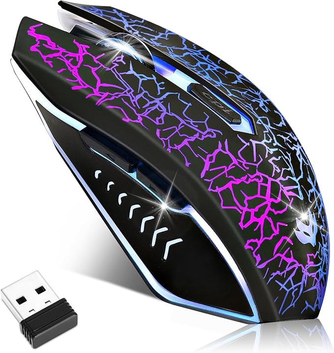 Wireless Gaming Mouse, Rechargeable Wireless Computer Mouse, 7-Color LED Light by LuLabboard