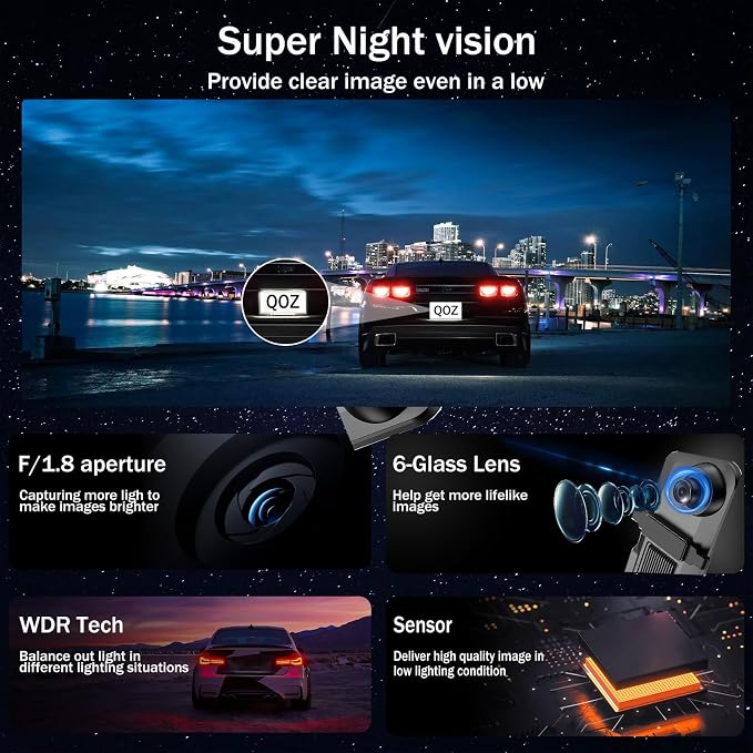 Mirror Dual Dash Camera for Car, Dashcam 4K Front 1080P IMX307 Rear View/ADAS - Image 3