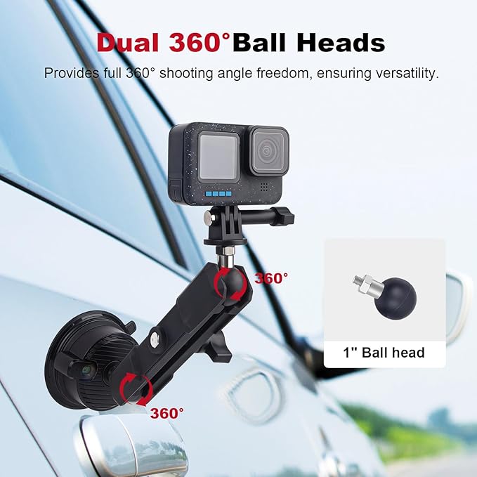 Camera Suction Cup Mount with Ball Head Magic Arm, Universal 360°Vacuum Suction - Image 3