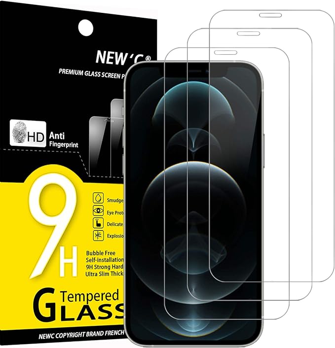 NEW'C 3 Pack Designed for iPhone 12 Pro Max Screen Protector, Enhanced Tempered by NEWC