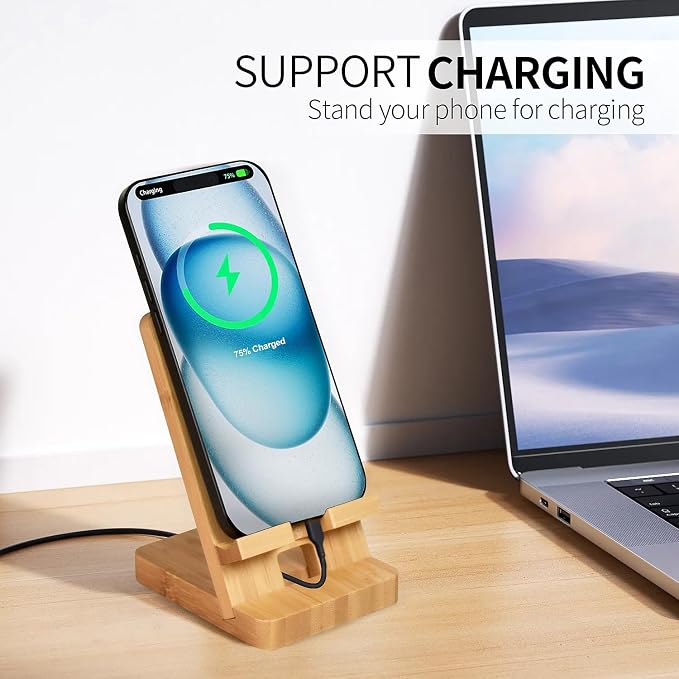 Wood Phone Stand, Desktop Wooden Phone Holder, Portable Office Phone Stand - Image 2