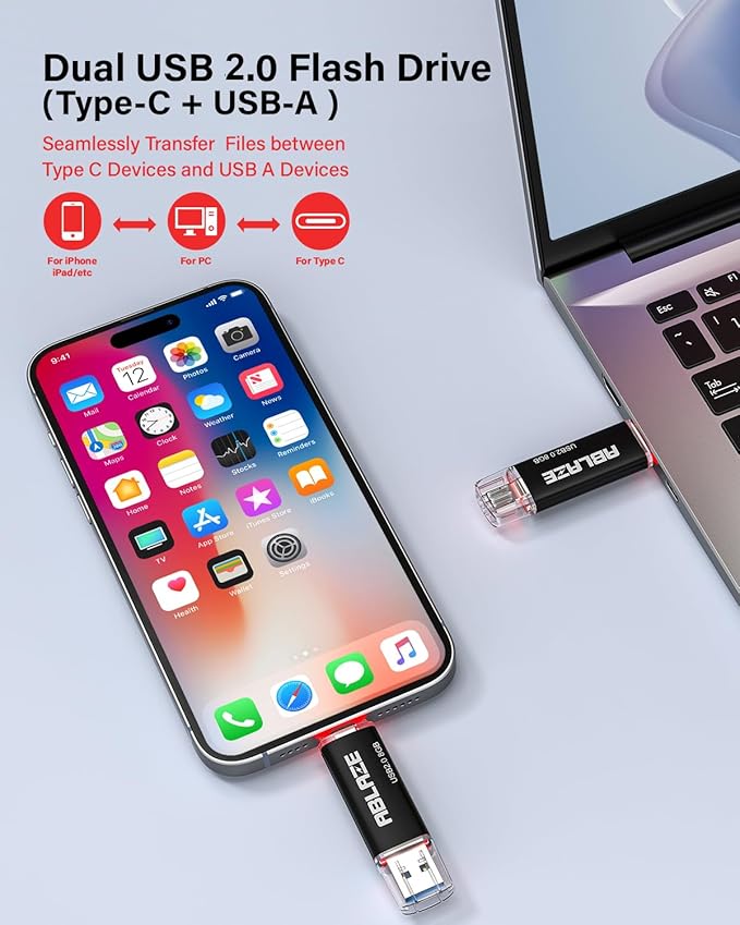 ABLAZE 8GB Type C Flash Drive 10 Pack, Dual USB 2.0+USB C Memory Stick Thumb - Image 2