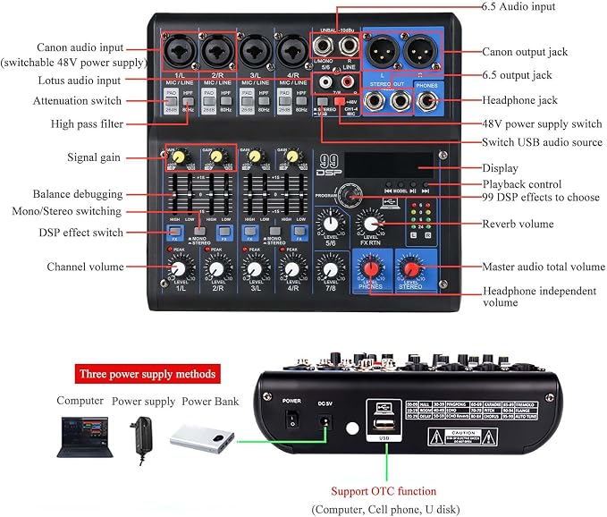 Dj Mixers 8 Channel Audio Mixer Sound Board - Image 3