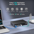 6-Port 2.5G PoE Switch Unmanaged, 4X 2.5GBase-T PoE Ports, 2X 10Gbps SFP - Image 5