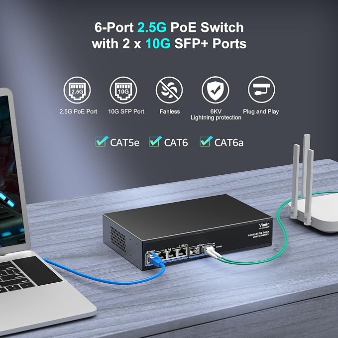 6-Port 2.5G PoE Switch Unmanaged, 4X 2.5GBase-T PoE Ports, 2X 10Gbps SFP - Image 5