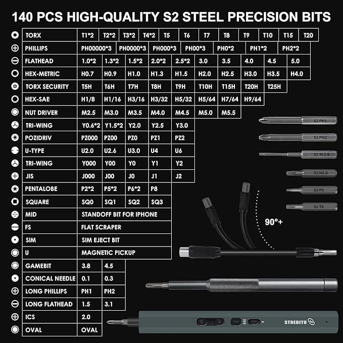STREBITO Mini Electric Screwdriver Set 155 in 1 Small Powered Screwdriver - Image 5