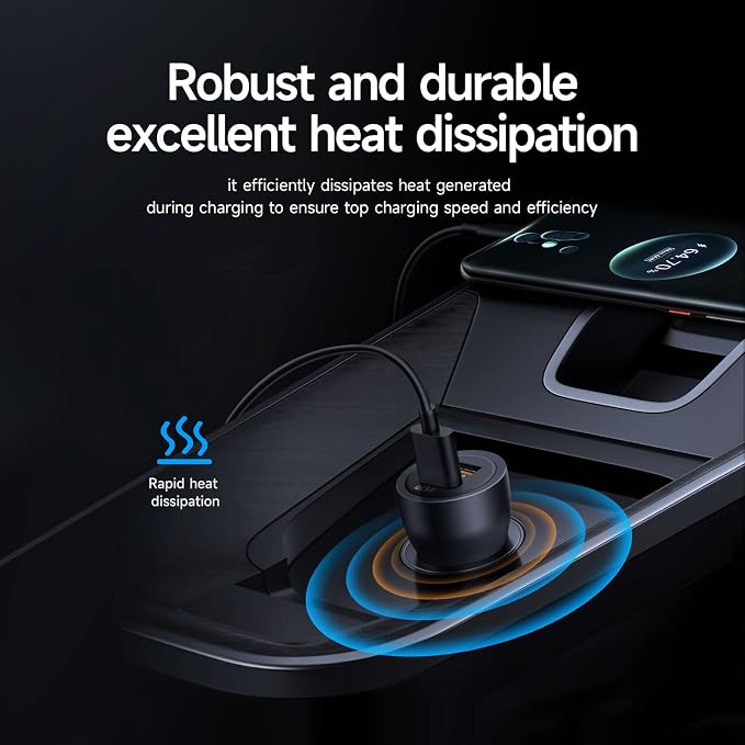 60W Car Charger USB C Fast Charge, Aluminum Dual Port Cigarette Lighter Adapter - Image 9
