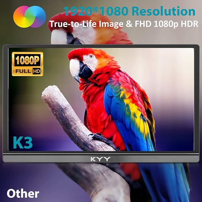 KYY Portable Monitor 15.6inch 1080P FHD USB-C, HDMI Computer Display HDR IPS - Image 2