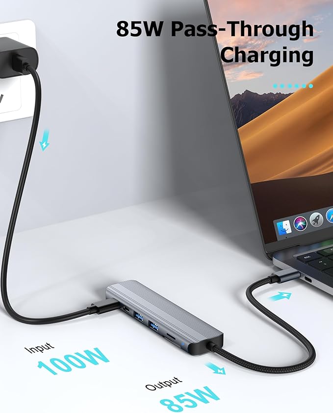 USB C Hub Multiport Adapter for Laptop MacBook Air/Pro, 100W PD, 2xUSB-A 3.0 - Image 6
