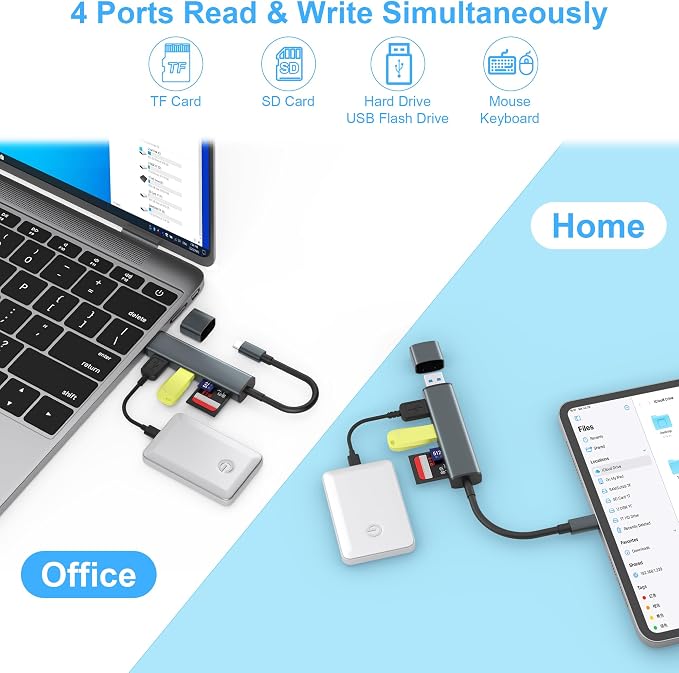 USB 3.0 SD Card Reader with Dual USB Ports, USB C SD Card Reader - Image 4