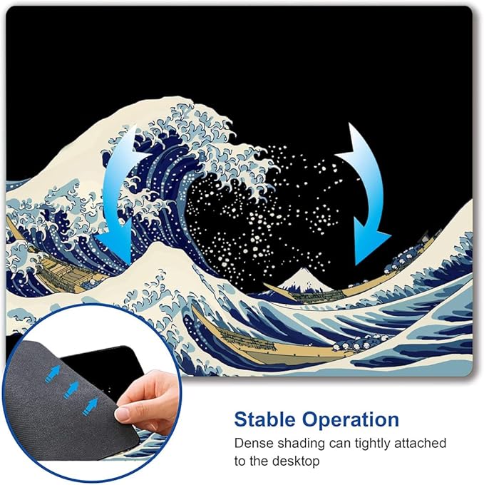 Mouse Pad, Japanese Sea Wave Design Mouse Pad, Washable Square Cloth Mousepad - Image 6