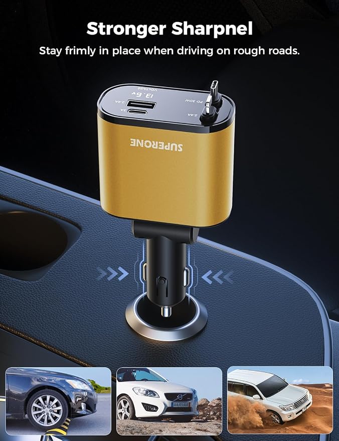 【Upgraded】 SUPERONE Retractable Car Charger 4 in 1, Fast Car Phone Charger - Image 8