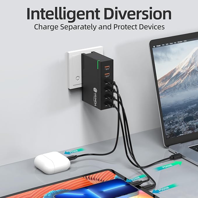 HUNDA 200W USB C Charger GaN Charging Station 6 Ports Fast PD 100W Type C - Image 8